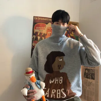 

Men's sweater 2019 autumn and winter new loose round neck cartoon print pullover sweater youth fashion trend men's clothing
