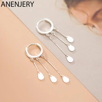

Anenjery Dainty Sweet Silver Color Water Drop Tassel Hoop Earrings For Women oorbellen pendientes S-E939