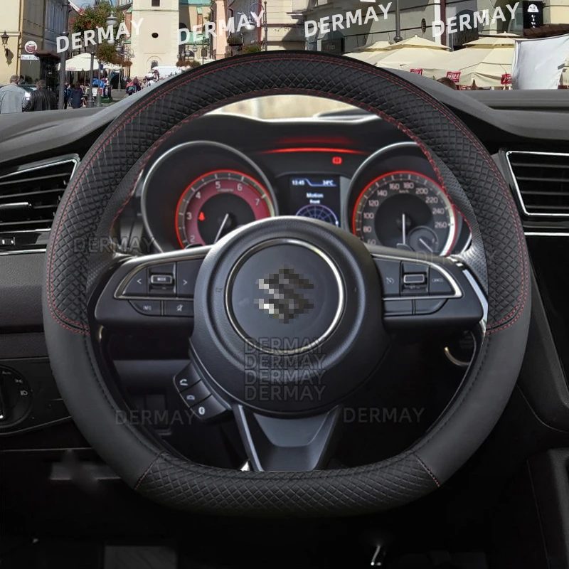Steering Wheel Cover for Suzuki Swift Car Steering Wheel Cover Microfiber Leather + Carbon Fiber Auto Accessories