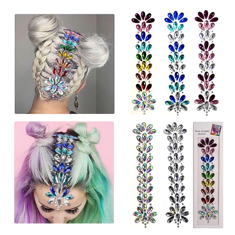 

Temporary Tattoo Sticker Music Festival Rhinestone Face Pasters Hair Decoration Head Carnival Party Decoration Stick-on Crystals