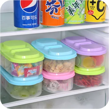 

New Multi-Function Storage Box Cabinet Refrigerator Plastic Snack Box Double Grid Covered Kitchen Sealed Jar