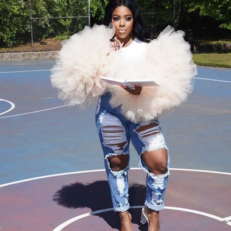 Fancy Shirt Women Full Sleeves Solid Tiered Ruffled Blouse Women Tops Puffy Custom Made