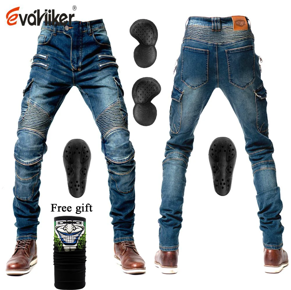 

2019 New Zip pocket Motorcycle Pants Men Moto Jeans Protective Gear Riding Touring Motorbike Trousers Motocross Pants Moto Pants