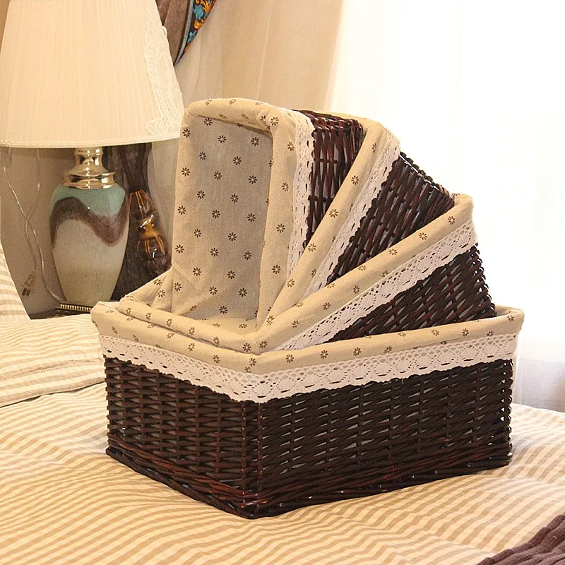 Ротанговая корзина для хранения с льняной тканью домашняя ручная плетеная корзина для хранения портативная