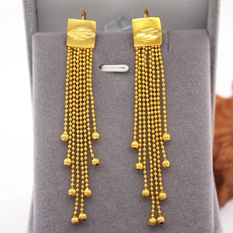 

Promotion! wholesale 24k gold filled drop earrings for women,pure gold color Multi-line ball chain earrings Brincos Jewelry Gift