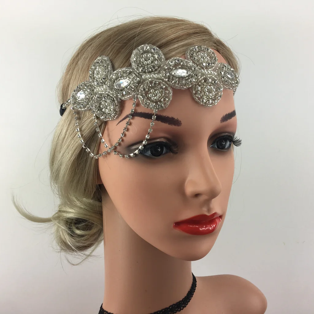 Women Vintage 1920s Rhinestone Headbands Fascinator Bridal Hair Band