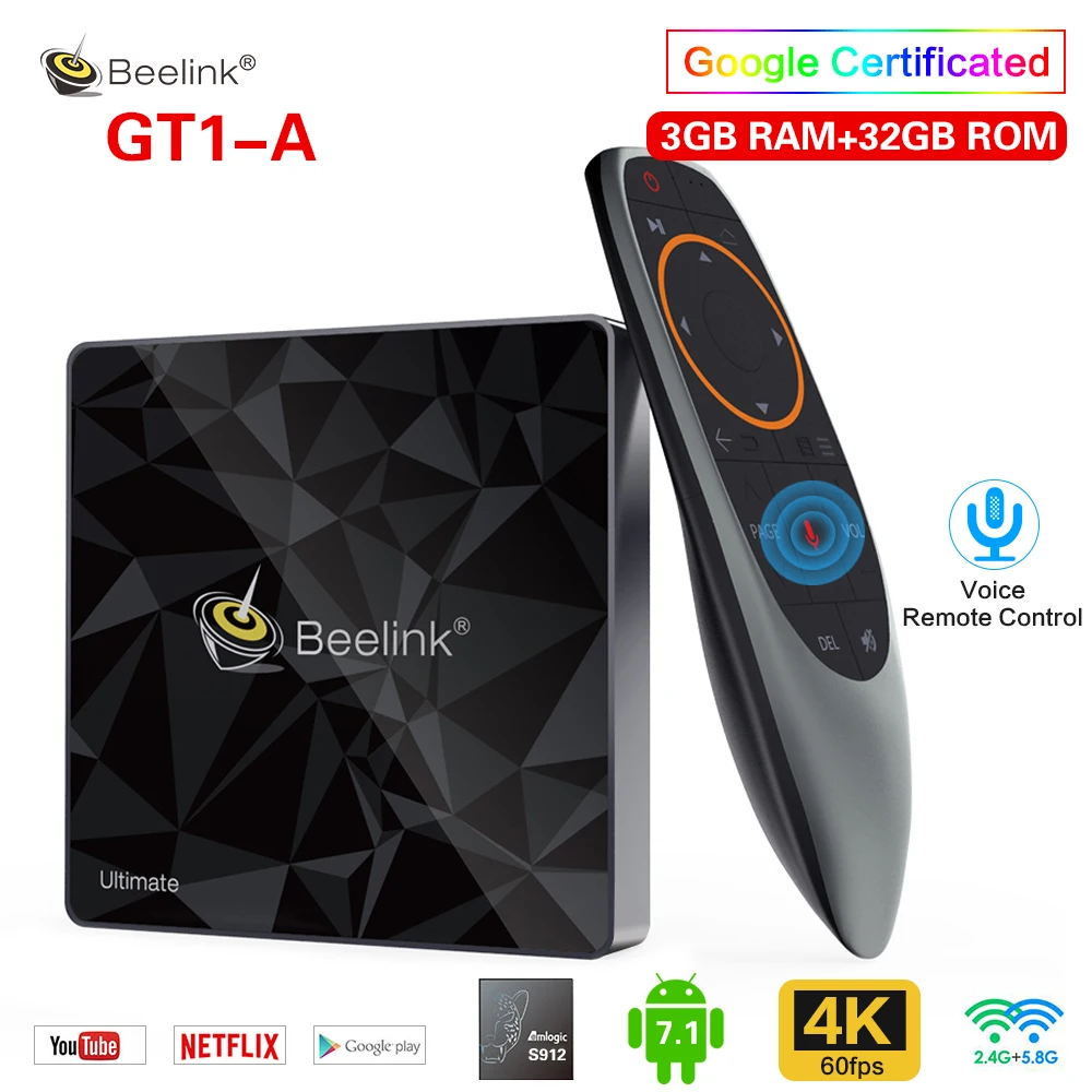 

Beelink GT1-A TV BOX Google Certificated Voice Remote Control Support Netflix 4K Amlogic S912 3GB 32GB Media Player 2.4G 5G WiFi