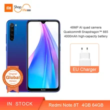 Смартфон Xiaomi Redmi Note 8T с глобальной версией, 4 ГБ, 64 ГБ, NFC, Snapdragon 665, 48мп, четырехъярусная камера, 4000 мА/ч, 18 Вт, быстрая зарядка