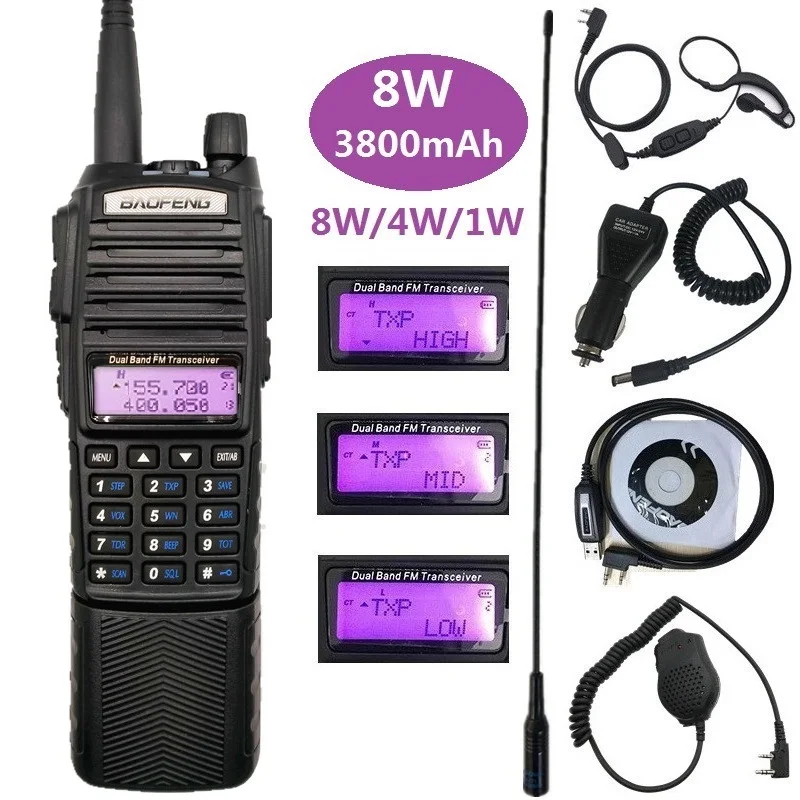 8W Baofeng UV-82 Walkie Talkie Long Range UHF VHF Marine CB Amateur Radio Scanner Transceiver PMR 446 UV 82 Large Battey 3800mAh