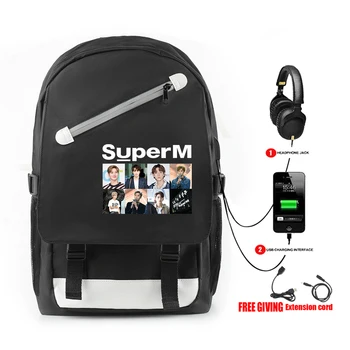 

SuperM Kpop Backpack Fashion Harajuku Printed Shoulder with USB Bag Cool College School Style Hot Stylish Travel Backpack