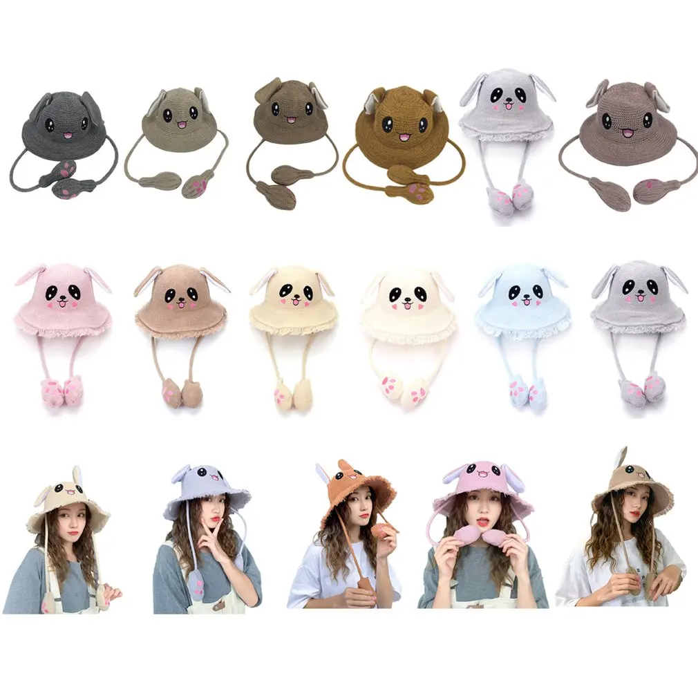 Toy Hat Pinch Long Ears Moving Hat Plush Rabbit Ears Hat Funny Hat Airbag Cap Kids Adults