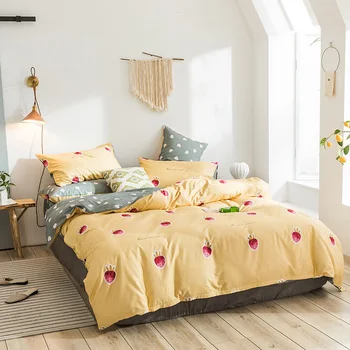 

100% Cotton Bedding Set Twin Queen King Size Duvet Cover Bed Sheet Pillowcase Strawberry Pineapple Cherry Cactus Flower Print