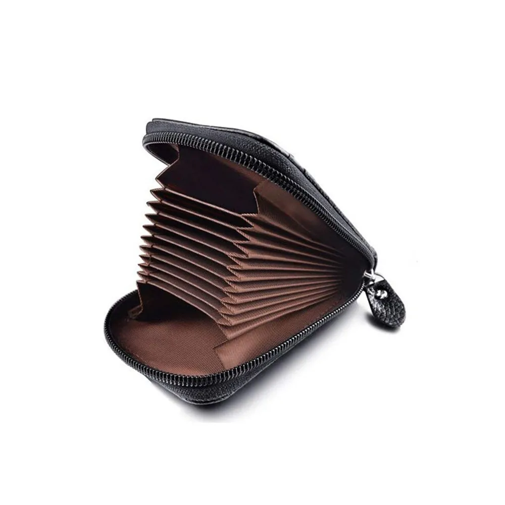 Vintage Genuine Leather Men's Wallet Credit Card Holder RFID Blocking Zipper Money Pouch Protect Case Pocket Purse| |