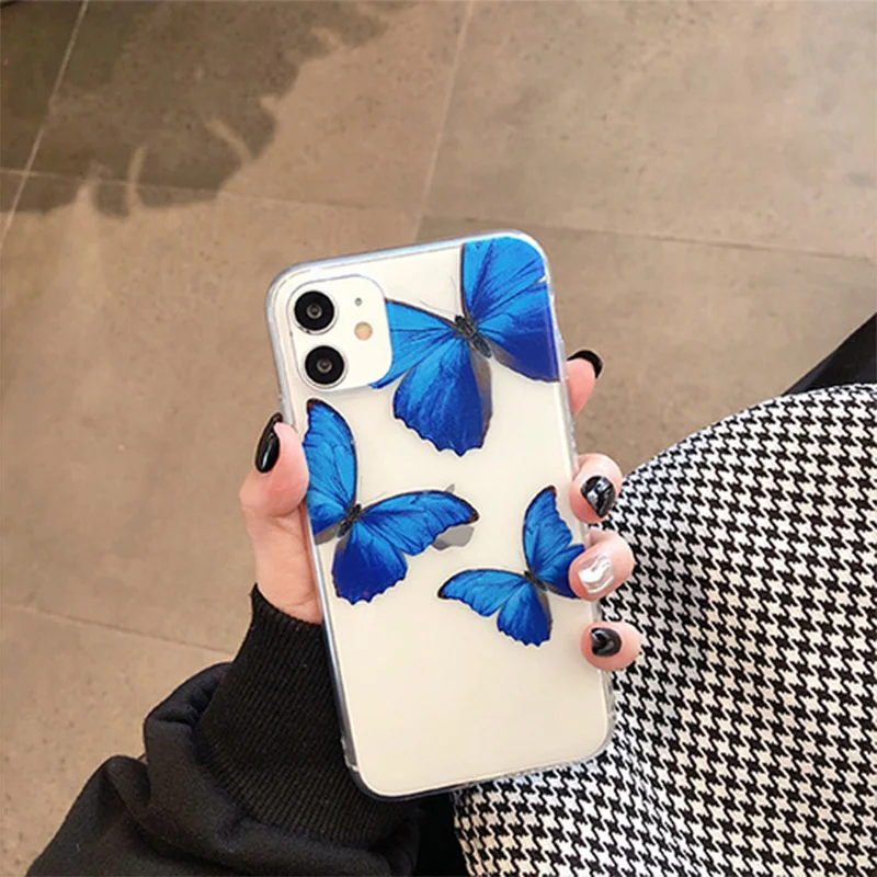 Модный ультратонкий прозрачный мягкий чехол с бабочкой для iPhone 12 Mini 11 Pro Max X Xs XR 7 8