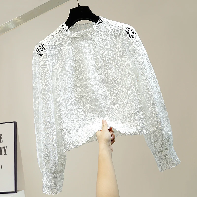 Women's Lace Shirt New Crocheted Hollow-out Long