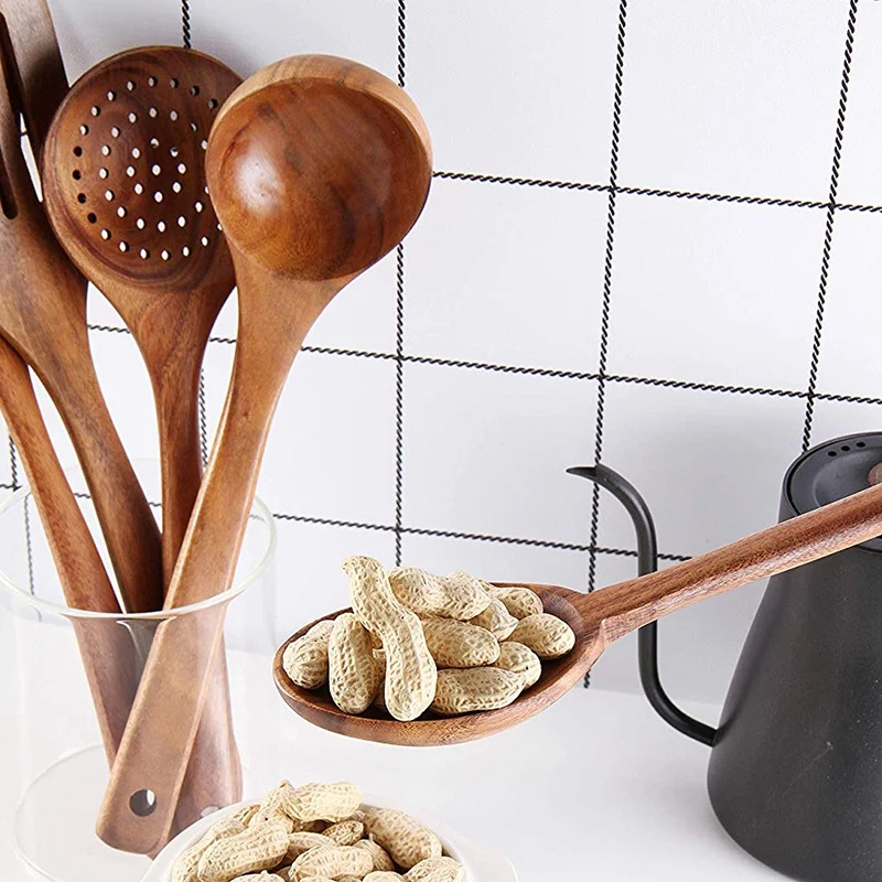 Healthy Cooking Utensils Set Wooden Cooking Tools Natural Nonstick Hard Wood Spatula and Spoons- Durable Eco-Friendly and Safe