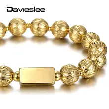 Персонализированные Гравировка Имя ID браслет для мужчин и женщин 10 мм роскошный золотой цвет нержавеющая сталь браслет из бисера стрейч LPZ021