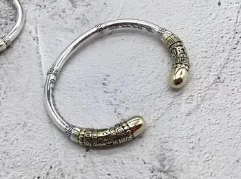 

Personality 925 sterling silver Ruyi gold hoop stick bracelet Thai silver opening Om Mani Padme Hum men and women bracelet