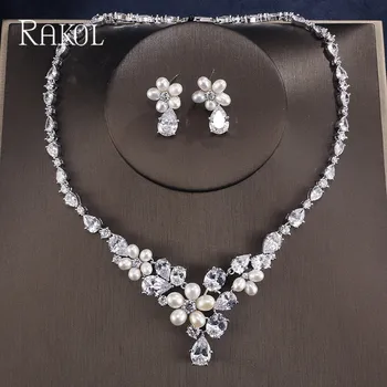 

RAKOL Gorgeous Imitation Pearls With Flowers Shape Wedding Earring Necklace Jewelry Set For Women Party Accessories RP80473K
