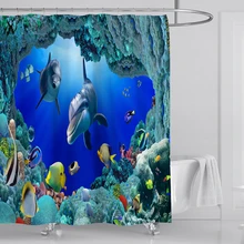 Ocean Dolphin Deep Sea Polyester Shower Curtain Bathroom Waterproof With 12 Hooks Bath Mat Set