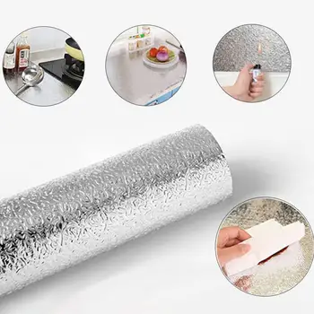 Aluminum Oil Proof Sticker Home Kitchen Orange Peel Cabinet Lines Stove Adhesive Stickers Wallpapers Foil Waterproof N9N0