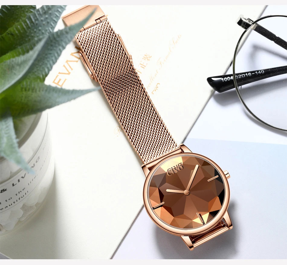CIVO Новые креативные часы для женщин Роскошные водонепроницаемые Rosegold кварцевые женские часы сетчатый ремешок наручные часы для девочек Reloj Mujer 8109C