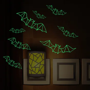 

12pcs 3d Diy Pvc Luminous Bat Wall Stickers Removable Glow In Dark Decal Halloween Party Decoration