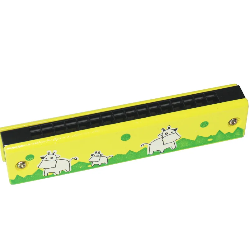 Yellow Cow Детские Ранние обучающие игрушки для детей деревянный двух поперечных брусках, крашеные в ряд 16 отверстий гармоника Детские Музыкальные инструменты развивающая музыкальная игрушка - Цвет: Yellow Cow