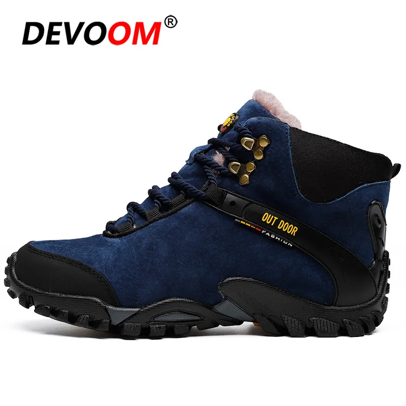 Синий Winter Men Hiking Shoes Waterproof Climbing Men Boots Rubber Fur Mountain Trekking Shoes Outdoor Sport Walking Shoes Sneakers 46 - Цвет: Синий