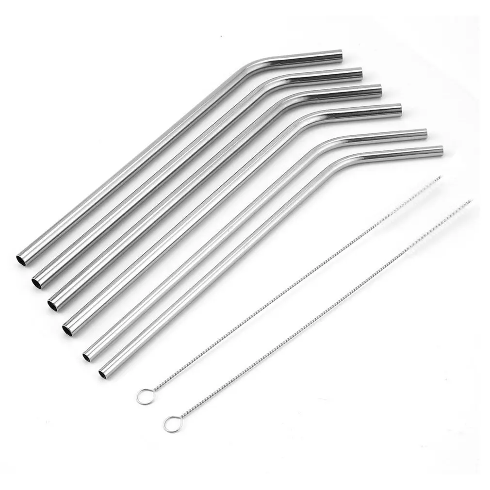 

5/8Pcs Bent Metal Straw +Brush Reusable Bent Stainless Steel Straws Set Metal Drinking Straw Cocktail Drinkware Dropshipping