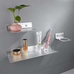 Simple Bathroom Storage Rack Gargle Storage Mirror Front Shampoo Shower Towel Rack Aluminum Alloy Bracket Bathroom Accessories