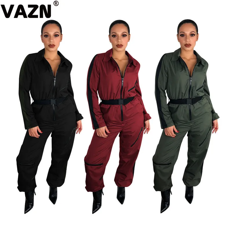 VAZN GTH13298 Топ дизайн Осень сексуальный женский длинный комбинезон 3 цвета на молнии с длинным рукавом однотонный комбинезон для женщин крутые комбинезоны