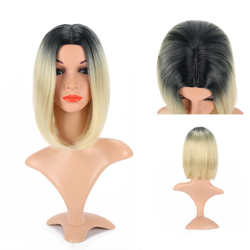 

Short Bob Wig Without Bangs Womenâ€™s Straight Synthetic Heat Resistant Fiber Colorful Ombre Costume Wigs Cosplay Wig 14 Inch