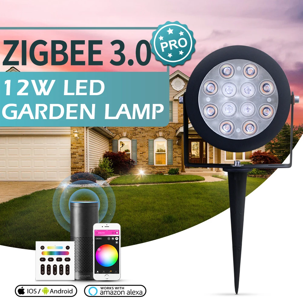 

GLEDOPTO Smart ZigBee 3.0 12W RGBCCT Garden Lamp Landscape Path Light Outdoor Dimmable Work with Amazon Echo Plus SmartThings RF