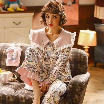 

Pajamas Girl New 2020 Autumn Winter Warm Women Pure Cotton Soft Pyjamas Sets Thick Velvet Long Sleeve Cartoon Sleepwear