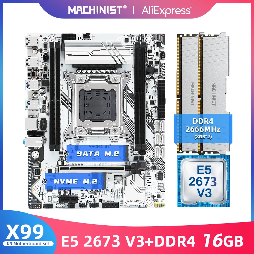 MACHINIST X99 материнская плата LGA 2011-3 комплект с процессором Intel Xeon E5 2673 V3 16G(2*8) DDR4 2666MHZ RAM