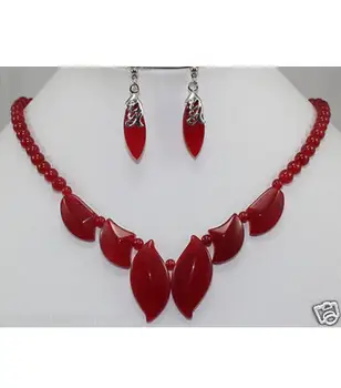 

Free Shipping Jewelry Red jade Necklace Earring Set >>plated watch wholesale Quartz jade CZ crystal
