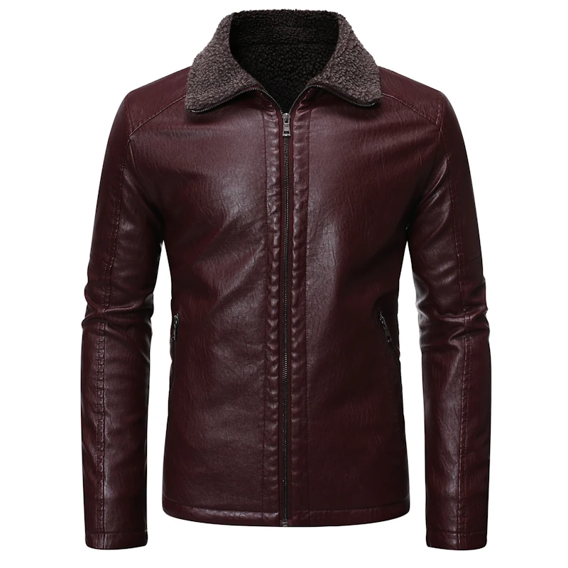 Бургундия Chaqueta cuero hombre, Новая повседневная замшевая мужская кожаная куртка, одноцветная куртка из искусственной кожи, мотоциклетная кожаная куртка на молнии для мужчин, 5XL - Цвет: Бургундия