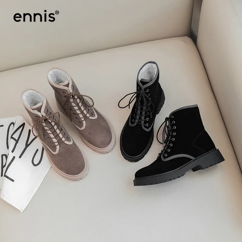 ENNIS/Брендовые ботильоны martin; женские ботинки на шнуровке; зимние ботинки из натуральной замши на платформе; женская зимняя теплая плюшевая обувь; A9369