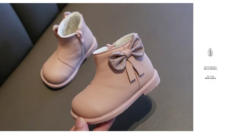 Girls Shoes Autumn Winter Bow-knot Microfiber Leather Winter Infant Toddler Boots Non-slip Rubber Toddler Girl Boots Princess