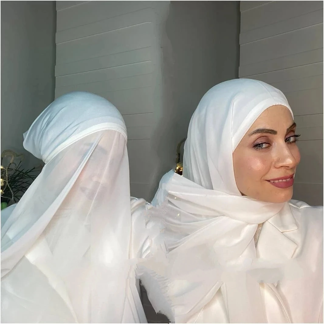 2 in 1 Women Plain Chiffon Hijiab Scarf With Jersey Cap Bonnet Islam Muslim Shawl Inner Turban Headband Stretch Hijab Headwrap women muslim instant chiffon hijab with cap hijabs with underscarf bonnet scarf islam headscarf headwrap turbante