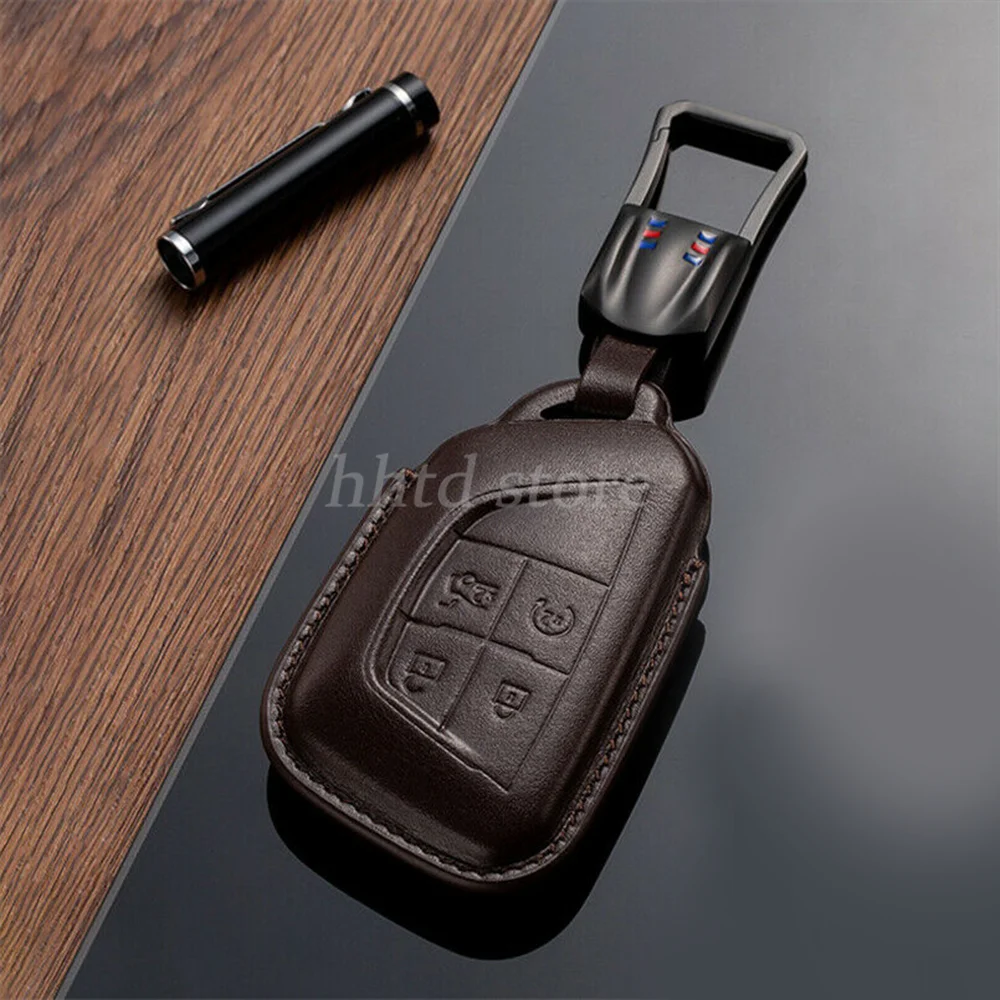 

For Cadillac CT5 CT6 XTS XT4 XT5 ATS 20-up Genuine Leather Remote Start Car Key Case Cover Fob Shell Auto Accessories Keychain