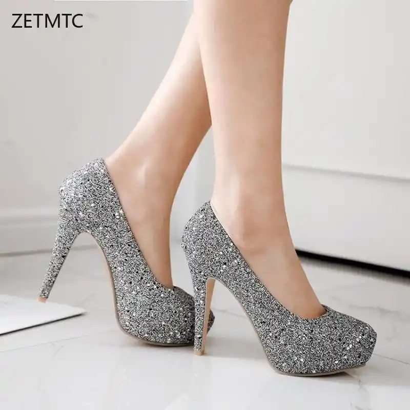 Zapatos de tacón de 12 cm para mujer, zapatos de tacón alto con plataforma,  tacones finos, punta estrecha, zapatos de fiesta con lentejuelas, zapatos  de boda de primavera a la moda|Zapatos de