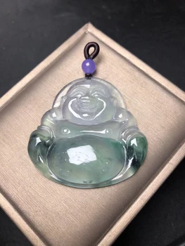 

Only One ! Natural Emerald Laughing Buddha Pendant Necklace Sweater Chain Jewelry Gift Wholesale