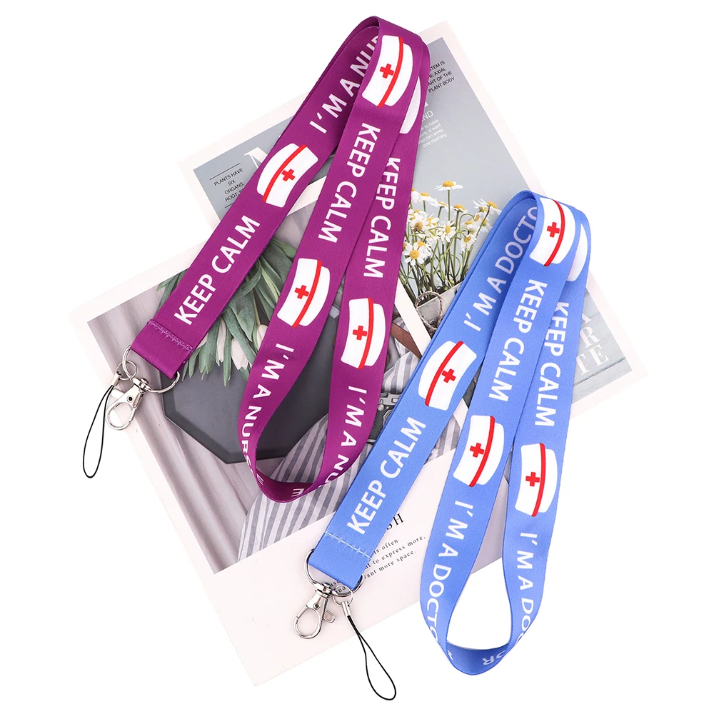 Flyingbee Purple Blue Keep Clam I'm Doctor/nurse Medical Lanyard Badge ID Lanyards Phone Rope Key Lanyard Neck Straps X2116