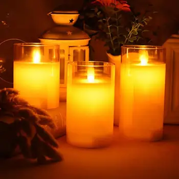 

2PCS LED Glass Cup Candle Electronic Smokeless Candle Lights Night Light Party Supplies Without Battery (Amber)