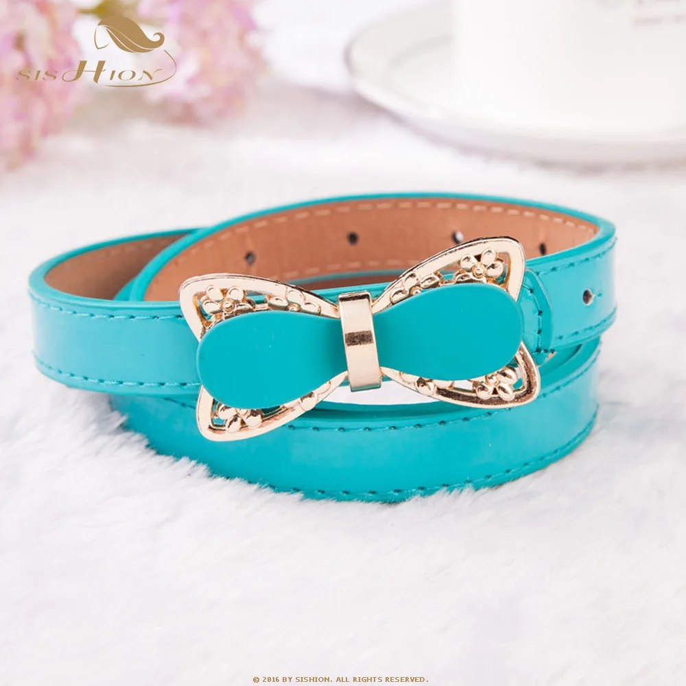 Sky blue SISHION женский ремень из искусственной кожи с бантом, тренд, тонкие классические дикие ремни, женские ремни SP0536 - Цвет: Sky blue