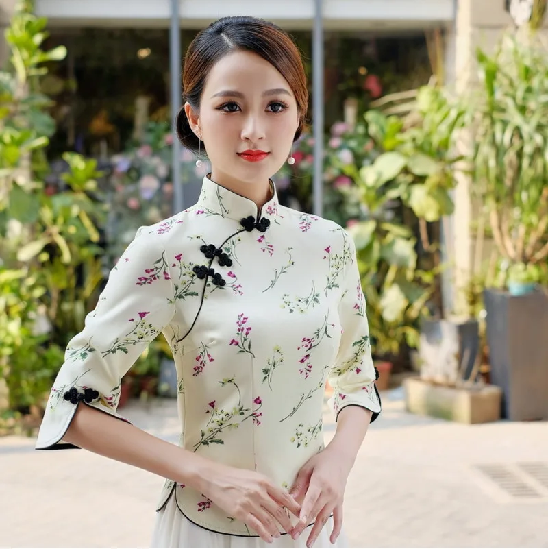 Sheng Coco Traditional Chinese Clothing Women Fresh Cheongsam Jacket Printing Qipao Top Retro Hanfu Clothing Camisa China Mujer