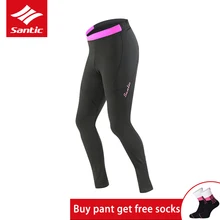 Santic, Осень-зима, женские штаны для велоспорта, 4D гелевая подкладка, MTB, горный велосипед, колготки, сохраняющие тепло, ветрозащитные, длинные велосипедные штаны