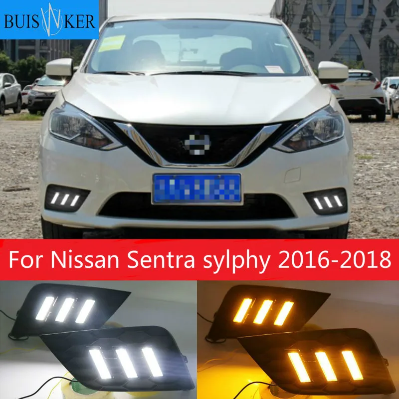 

2 шт., светодиодный дневный ходовой светильник для Nissan Sentra sylphy 2016-2018, водонепроницаемый, 12 В, противотуманная фара DRL, декоративные автомобильные аксессуары